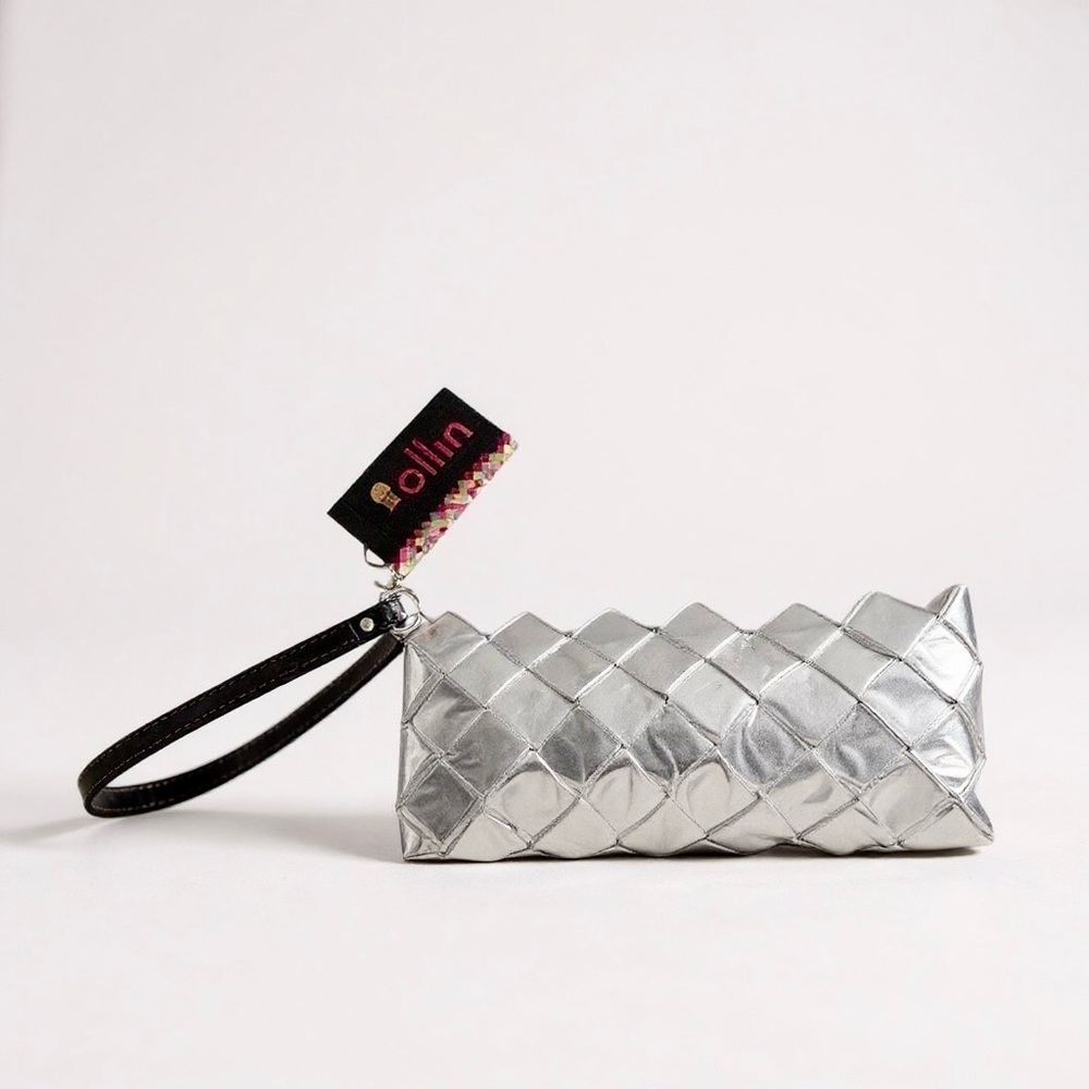 Nahui Ollin Candy Wrapper Bag Silver Clutch Wristlet Small Zippy Bag